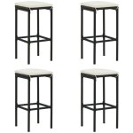 Lot de 4 tabourets de bar avec repose - pied avec coussins crme en rsine tresse noir dec029581
