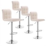 Woltu - lot de 4 tabourets bar tabouret sige en lin pied en mtal, ajustables en hauteur avec dossier, ...