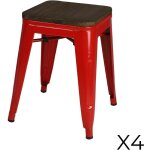 Lot de 4 tabourets style industriel en métal, coloris rouge ? collection factory. Lot de 4 tabourets style industriel en métal, coloris rouge ? collection factory.
