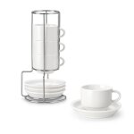 Lot de 4 tasses � caf� pour 4 personnes, 90 ml, service � caf� empilable avec soucoupe et support en ...