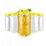 Lot de 5 bocaux en plastique de 2 litres chacun, r�utilisables, pour aliments secs et liquides.
