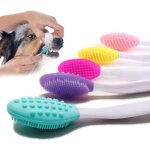 Lot de 5 brosses  dents pour chien, double face en silicone doux doux avec manche long incurv