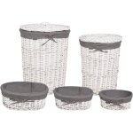 Beliani - lot de 5 paniers moderne en saule corbeilles � linge gris et blanc vakari
