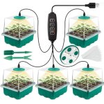 Lot de 5 plateaux de semis avec couvercle, mini - serre avec led croissance, 12 cellules par plateau ...