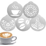 Lot de 5 pochoirs � caf� en acier inoxydable ? barista cappuccino arts templates