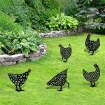 Lot de 5 statuettes d�coratives en forme de poules - d�coration de jardin en m�tal noir - convient pour ...