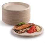 Lot de 50 assiettes en carton super rigides 100 % biodgradables et compostables, respectueuses de l'environne ...