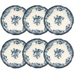 Lot de 6 assiettes creuses fleuries en porcelaine 22cm, faustine