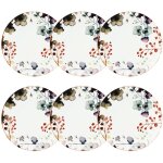 Lot de 6 assiettes plates en porcelaine 27cm, aquarelle