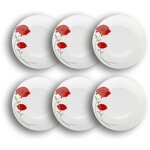 Lot de 6 assiettes plates en porcelaine 27cm, coquelicot