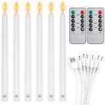 Lot de 6 bougies longues led vacillantes sans flamme avec 2 t�l�commandes, bougies de fen�tre led rechargeable ...