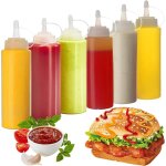 Lot de 6 bouteilles à sauce pressables, distributeurs à presser en plastique - parfaites pour les condiments ... Lot de 6 bouteilles à sauce pressables, distributeurs à presser en plastique - parfaites pour les condiments ...
