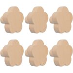 Lot de 6 boutons de placard en bois de h�tre en forme de fleur avec vis auto - adh�sives pour commode, ...