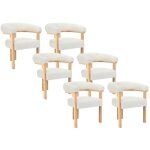 Pascal morabito - lot de 6 chaises avec accoudoirs en tissu bouclette et bois d'hva naturel - blanc ...
