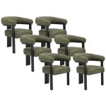 Lot de 6 chaises avec accoudoirs en tissu bouclette et bois d'h�v�a noir - kaki - livelia de pascal morabito ...