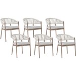 Lot de 6 chaises de jardin en mtal aluminium empilable extrieur patio terrasse bois fonc et taupe ...