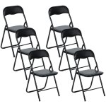 Eggree - lot de 6 chaises pliantes noires en coussin de sige en pu et pieds en mtal style industriel ...