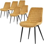 Lot de 6 chaises de salle � manger, jaune moutarde, assise en velours avec pieds m�talliques noir, chaises ...