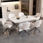 Lot de 6 chaise de salle � manger pivotante avec mains courantes, en tissu sherpa, blanc, 60x60x80 cm ...