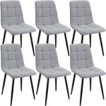 Lewe - lot de 6 chaises de salle  manger rembourres avec dossier haut et design damier en lin - gris ...