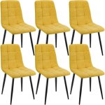 Lewe - lot de 6 chaises de salle  manger rembourres avec dossier haut et design damier en lin - jaune ...