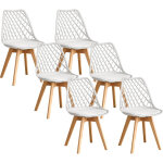 Lot de 6 chaises salle manger - scandinave - dossier en maille - coussin de si�ge en cuir(blanc) - wokaka ...