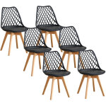 Lot de 6 chaises salle manger - scandinave - dossier en maille - coussin de si�ge en cuir(noir) - wokaka ...