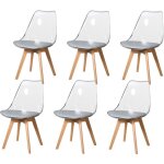 Lot de 6 chaises de salle  manger - scandinave - pieds en bois massif - chaises transparente - gris ...