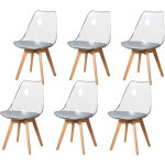 Lot de 6 chaises de salle � manger - scandinave - pieds en bois massif - chaises transparente - gris ...