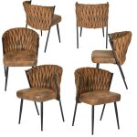 Lot de 6 chaises de salle � manger style moderne fauteuil rembourr� assise en daim pieds en m�tal pour ...