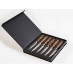 Lot de 6 couteaux  steak moderne en acier inoxydable manche en bois et lame dentele marron nagano