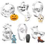 Lot de 6 emporte - pi�ces en acier inoxydable pour halloween : citrouille, cr�ne, fant�me, maison hant�e, ...