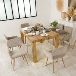 Meubles cosy lot de 6 fauteuil chaises de salle � manger scandinave en tissu beige