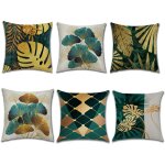 Lot de 6 housses de coussin 45x45 cm carr�es en feuilles vertes et dor�es housse coussins de canap� en ...