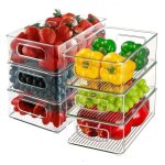 Lot de 6 paniers de rangement empilable transparent, bacs de rangement frigo en plastique, bote organisateur ...