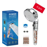 Lot de 6 pommeau de douche �conomique anti - calcaire & bouton stop eau avec une recharge de pierres ...