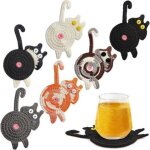 Lot de 6 sous - verres � motif chat mignon, sous - verres amusants en crochet, dessous de tasse absorbants ...
