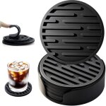 Lot de 6 sous - verres en silicone de 10 cm de diam�tre (noir) avec supports, sous - verres ronds antid�rapant ...