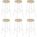 Lot de 6 tabourets de bar klihome - si�ge rond en bois d'ing�nierie - structure m�tallique - tabouret ...