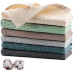 Lot de 6 torchons de cuisine coton, serviettes de cuisine 35 x 35 cm, torchon � vaisselle doux et absorbants, ...