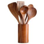 Lot de 6 ustensiles de cuisine en bois d'acacia ? spatules anti - rayures et durables pour ustensiles ...