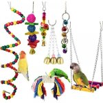 Lot de 7 jouets pour cage � perroquets, perchoir en bois � m�cher pour conures, calopsittes, aras, perroquets ...