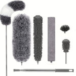 Lot de 7 plumeau poussi�re t�lescopique microfibre nettoyage kit avec poign�e inoxydable lavable t�tes ...