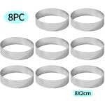 Lot de 8 anneaux cercle � tarte 8 cm en acier inoxydable, cercle a tarte, cercles � tartelette, cercle ...