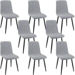 Lewe - lot de 8 chaises de salle  manger rembourres avec dossier haut et design ray en lin - gris