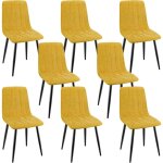 Lewe - lot de 8 chaises de salle à manger rembourrées avec dossier haut et design rayé en lin - jaune ... Lewe - lot de 8 chaises de salle à manger rembourrées avec dossier haut et design rayé en lin - jaune ...