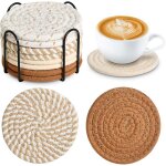 Lot de 8 dessous de verre ronds tiss�s en coton tiss�, dessous de verre absorbants, faits � la main, ...