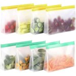 Lot de 8 sacs en silicone r�utilisables avec fermeture �clair et support pour aliments, cong�lation, ...