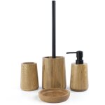 Deblanch - lot d'accessoires wc oak en bois avec brosse wc + distributeur + gobelet + porte - savon