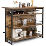 lot central industriel table de bar  4 niveaux avec 3 tagres ouvertes casier  vin et supports pour ...
